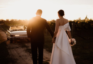 Sunset vineyard wedding photography at Mitchelton Wines Nagambie