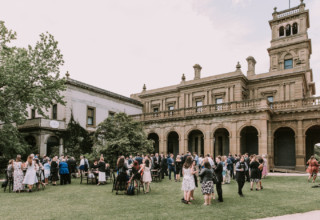 Matt _ Ingrid_Guests on front lawn_Cam Grove Photography