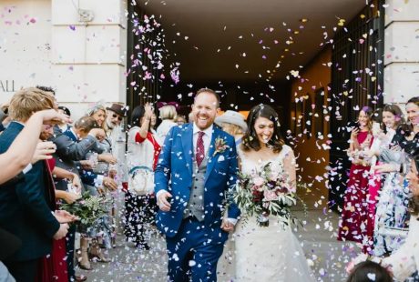 Happy bride and groom at Haberdasher's Hall London