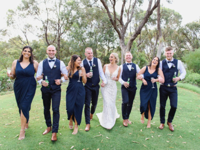 Bride, Groom, Bridesmaids And Groomsmen Outdoor At Joondalup Resort Wedding