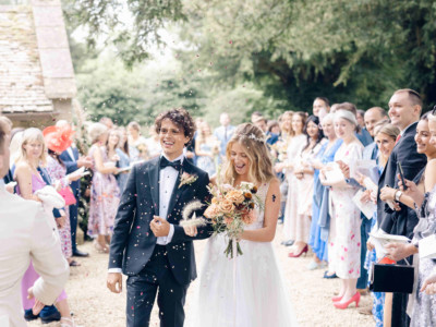 Bride And Groom At Cornwell Manor Oxfordshire Wedding With Guests