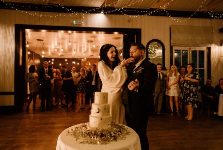 Bride And Groom With Cake At Larmer Tree